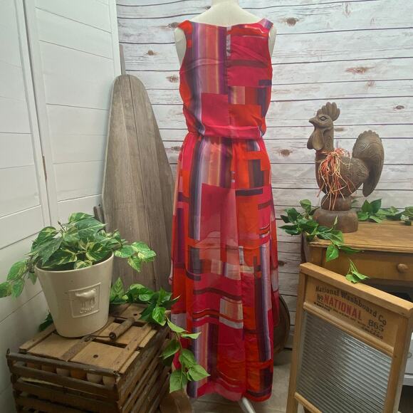 SNAP Hi-Low Colorblock Sleeveless Summer Dress Elastic Gathered Waist Size M - Picture 3 of 10